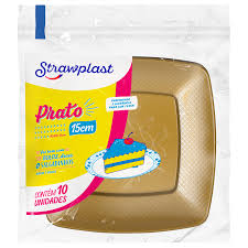 PRATO QUADRADO DE ACRILICO DOURADO 15CM STRAWPLAST C/10