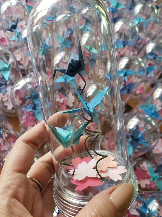 Redoma de Acrílico com Tsurus e Sakuras - 15cm