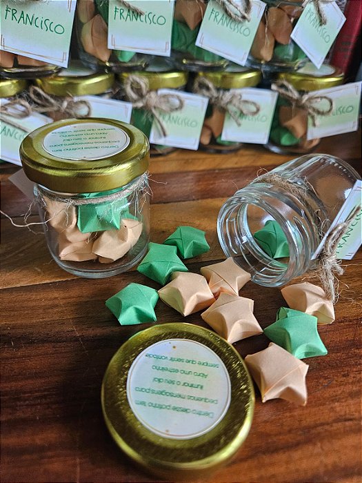Vidrinho com 10 Estrelas de Origami com Mensagens