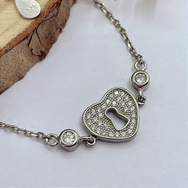 Pulseira Coração Cravejado Microzircônias | Prata 925 Rodinada