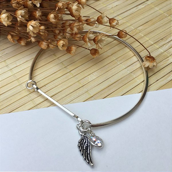 Pulseira / Bracelete 2 Pingentes | Asa e Coração Zircônia | Prata 925 Bali
