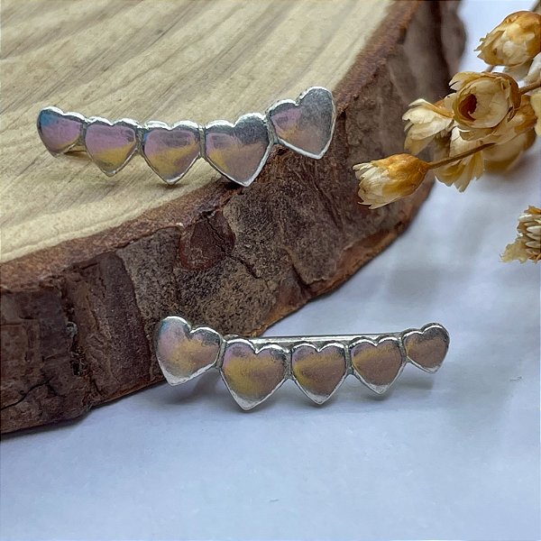 Brinco Earcuff Corações | Prata 925