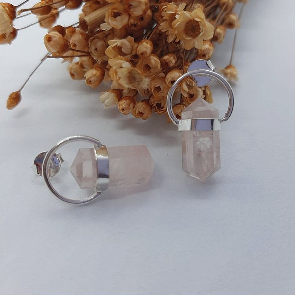 Brinco Argolado | Quartzo Rosa | Prata 950