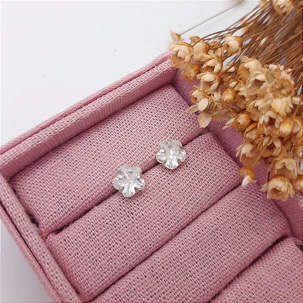 Brinco Ponto de Luz | Zircônia Flor 7mm | Prata 925