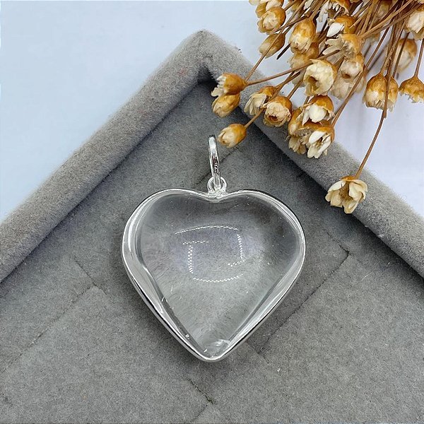 Pingente Coração G | Quartzo Cristal | Prata 925