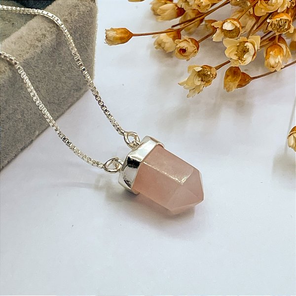 Colar Mística Ponta  | Quartzo Rosa | Prata 925