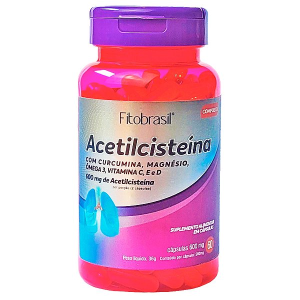 Acetilcisteína + Curcumina, Magnésio, Vitamina C, Vitamina E e Vitamina D – 60 cápsulas de 600mg