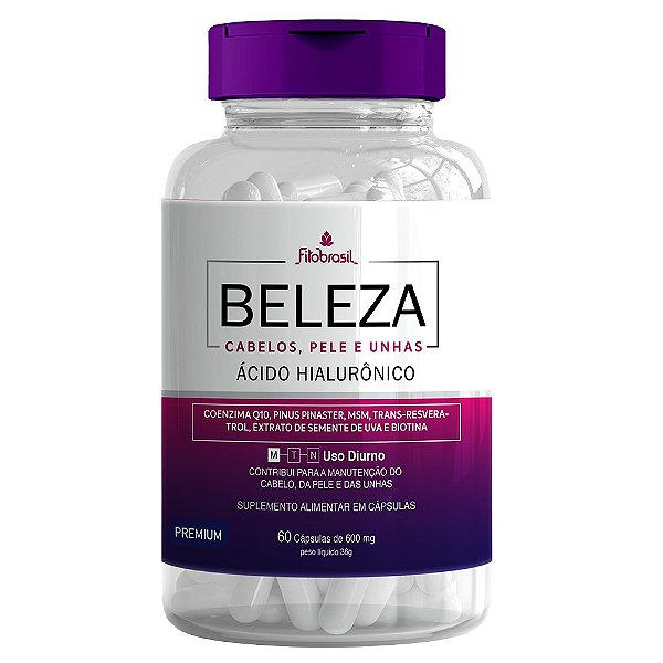 Beleza - Cabelo, Pele e Unhas - 60 cáps com Ácido Hialurônico, Q10, MSM, Resveratrol, Biotina