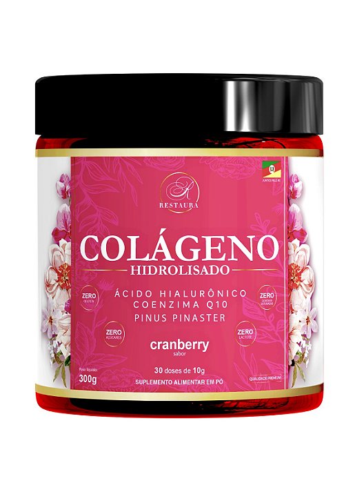 Colágeno Hidrolisado + Ácido Hialurônico + Coenzima Q10 e mais - Sabor Cranberry 300g Restaura