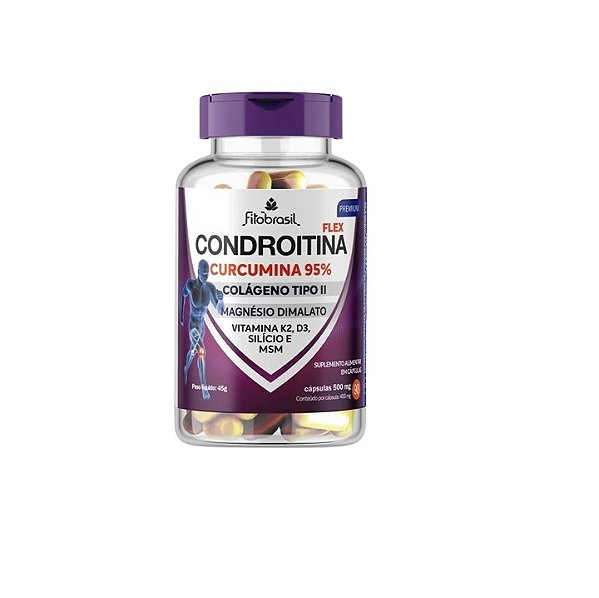 CONDROITINA (Colág. II, Curcumina, Magnésio Dimalato, Vit. K2, D3, Silício, MSM) 90 cáps 400mg - Fitobrasil