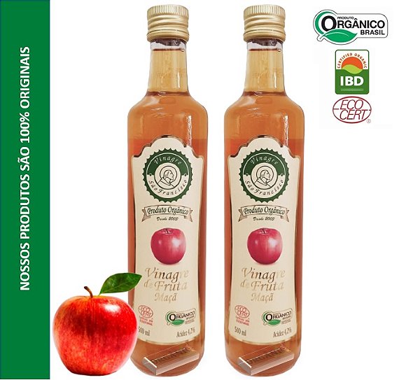 Kit 2 Vinagre De Maçã Orgânico 500ml 4.2% Acidez - São Francisco