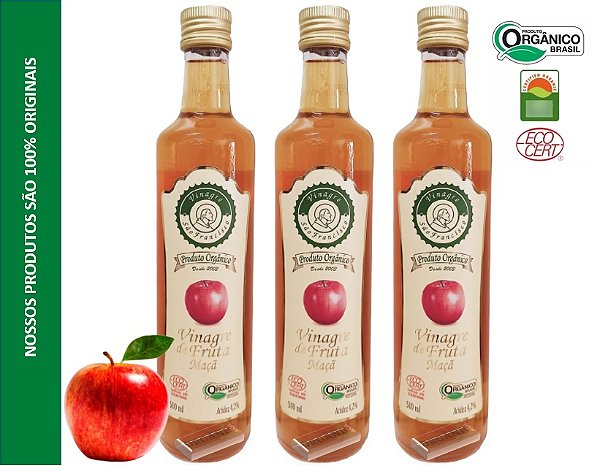 Kit 3 Vinagre De Maçã Orgânico 500ml 4.2% Acidez - São Francisco