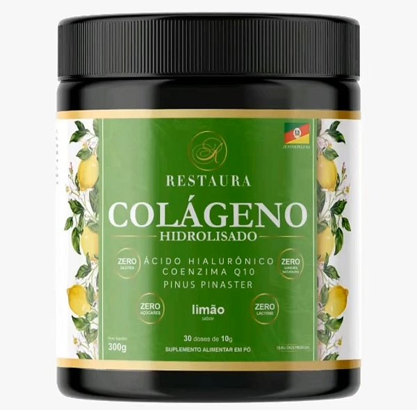 Colágeno Hidrolisado + Ácido Hialurônico + Coenzima Q10 e mais - Sabor Limão 300g Restaura