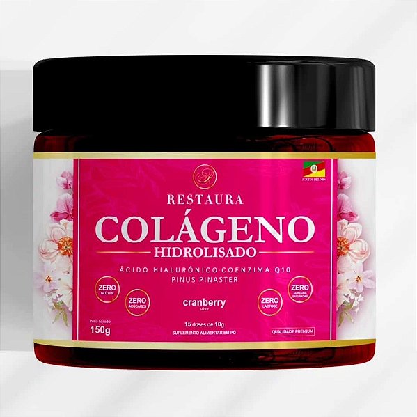 Colágeno Hidrolisado + Ácido Hialurônico + Coenzima Q10 e mais - Sabor Cranberry 150g Restaura