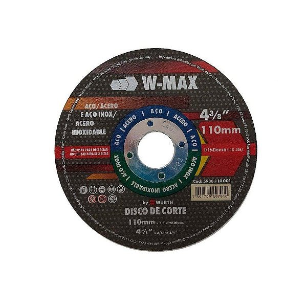 WURTH DISCO ABASIVO DE CORTE INOX W-MAX 180X1,6X22
