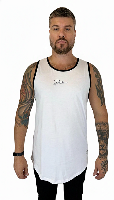 Regata Masculina Long (meia malha)- Logo assinatura - Off White