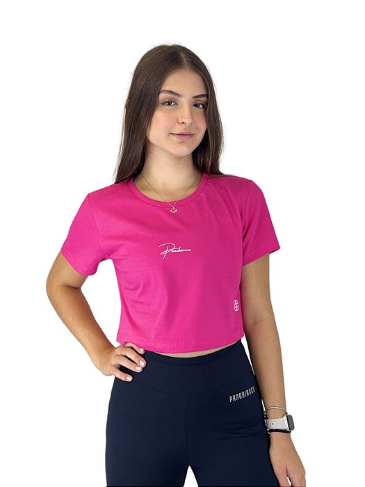 Camiseta Cropped (Meia Malha) - Rosa
