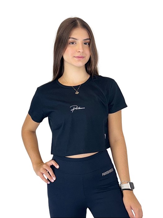 Camiseta Cropped (Meia Malha) - Preto