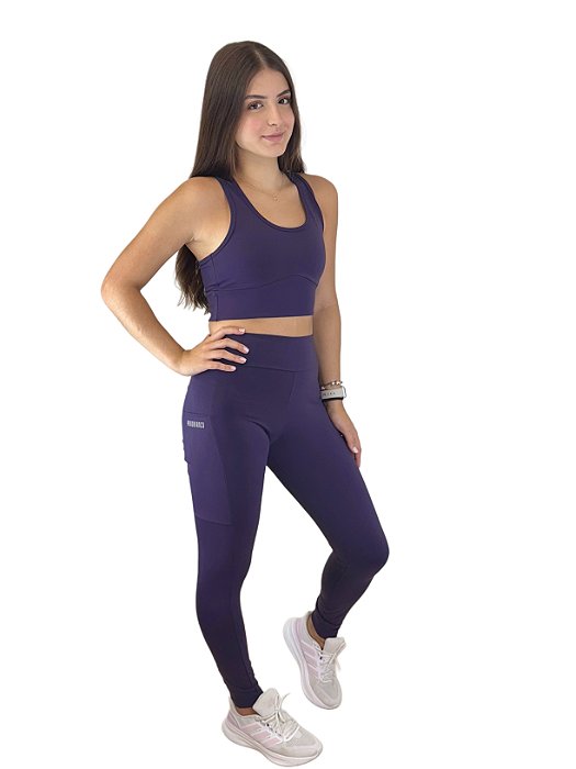 Conjunto: Calça com Bolso + Top Nadador (Poliamida) - Roxo