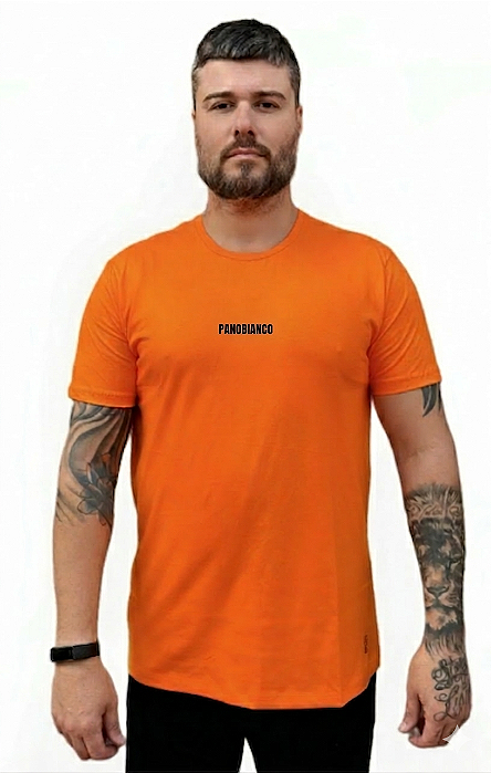 Camiseta TSHIRT (meia malha) - Laranja c/ escrita "preta"-XG