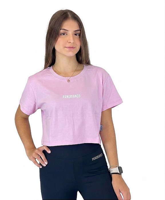 Camiseta Cropped (Meia Malha) - Rosa Bebê