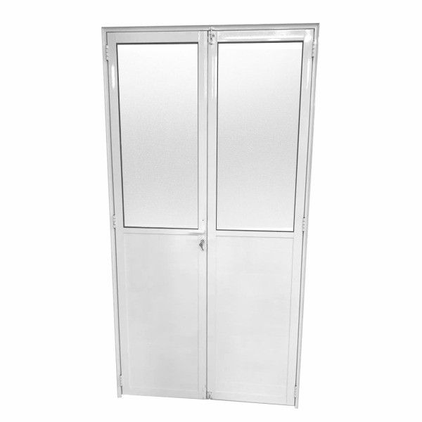 PORTA DE ABRIR 2 FOLHAS COM LAMBRIL E VIDRO ALUMÍNIO BRANCO LINHA 25