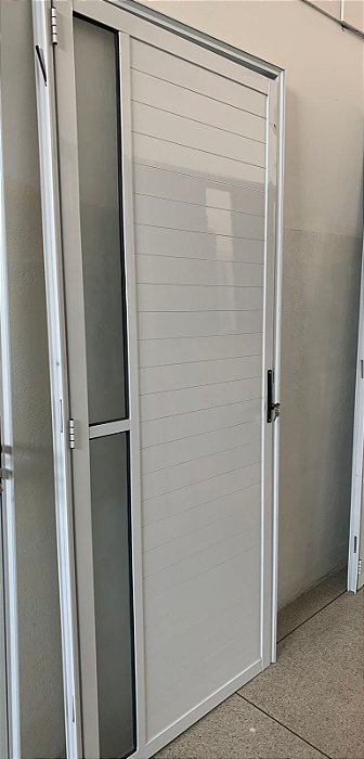 PORTA LAMBRIL ALUMÍNIO BRANCO COM 2 VIDROS NA LATERAL E MAÇANETA LINHA 25