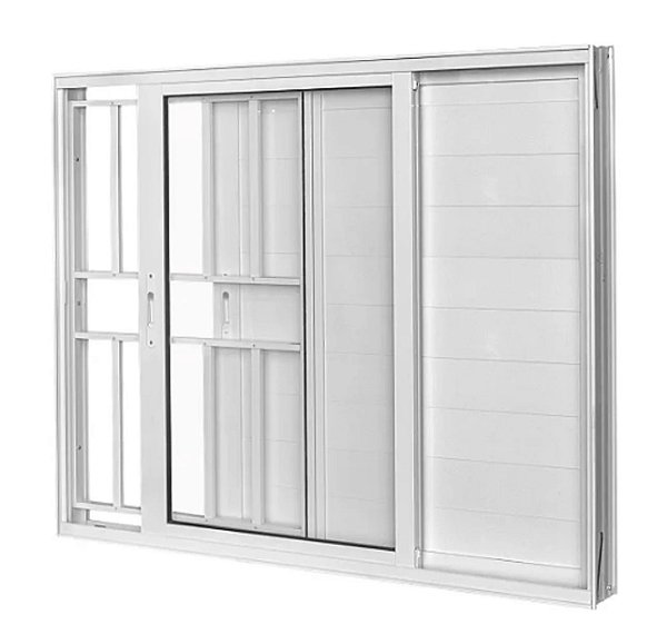 VENEZIANA 3 FOLHAS 1 FIXA COM LAMBRIL COM GRADE BRANCA LINHA PREMIUM