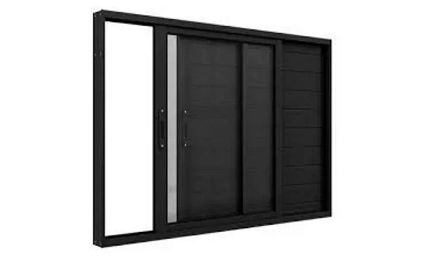 VENEZIANA LAMBRIL 3 FOLHAS SENDO UMA FIXA E DUAS MÓVEIS VIDRO LISO LINHA PREMIUM ALUMÍNIO PRETO