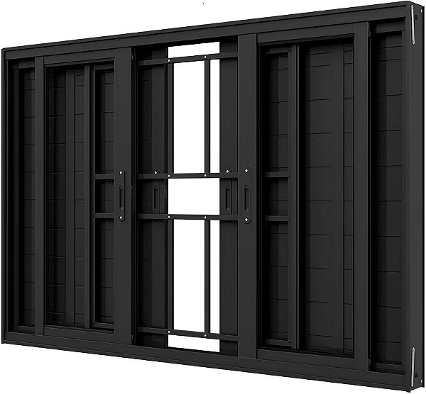 VENEZIANA 6 FOLHAS C. GRADE E LAMBRIL ALUMÍNIO PRETO LINHA 25 PREMIUM