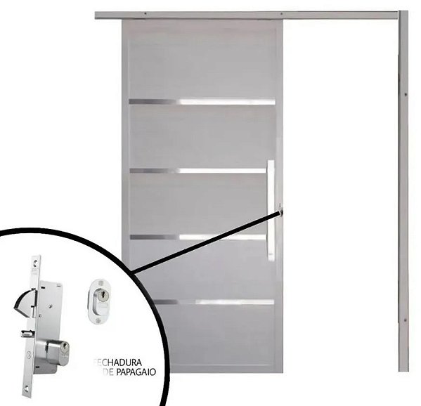 Porta de Correr Suspensa Lambril e Friso Alumínio Branco