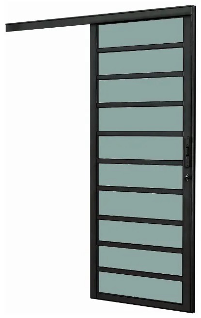 Porta de Correr Suspensa Travessa Alumínio Preto