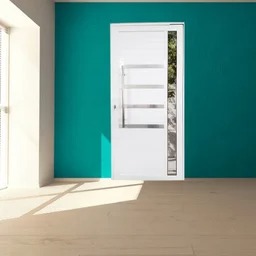 PORTA PIVOTANTE ALUMÍNIO BRANCO COM PUXADOR VISOR E FRISO - LINHA SUPREMA