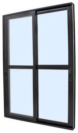 Porta de Correr para Sacada 2 Folhas (1 Fixa) Linha Premium | Alumínio Preto, Vidro Liso e Fechadura