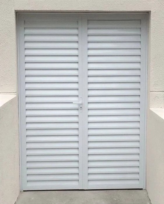 PORTA DE ABRIR 2 FOLHAS COM PALHETA ALUMÍNIO BRANCO LINHA 25 (COM VENTILAÇÃO)