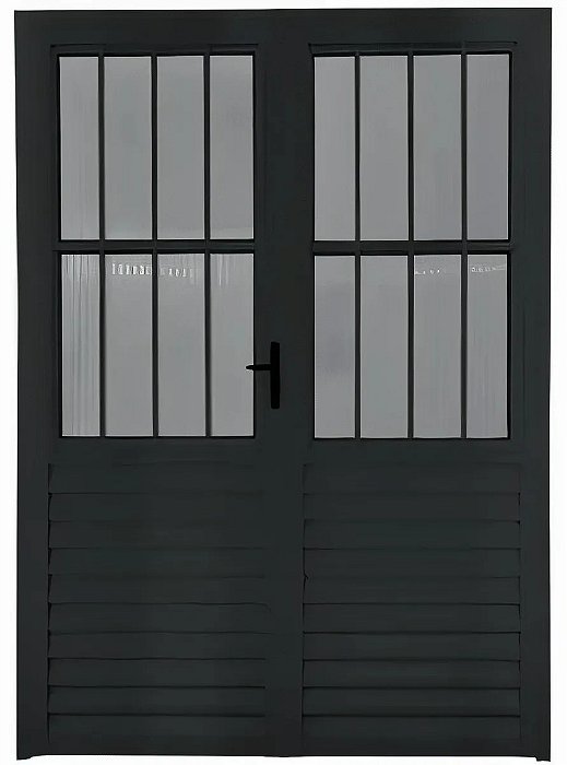 PORTA DE ABRIR 2 FOLHAS EM LAMBRIL COM POSTIGO ALUMÍNIO PRETO LINHA 25