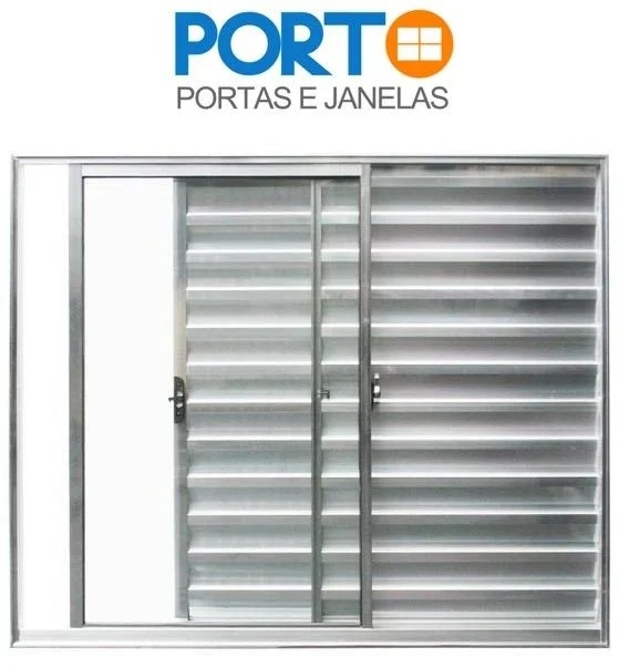 Janela Veneziana 3 Folhas Alumínio Brilhante Linha Economy | Vidro Liso e Alta Durabilidade
