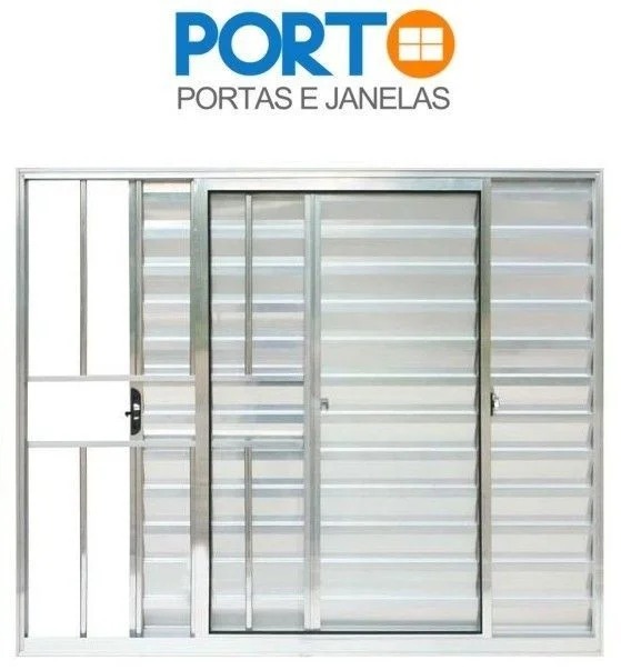 Janela Veneziana 3 Folhas Alumínio Brilhante Linha Economy | Vidro Liso e Grade de Proteção