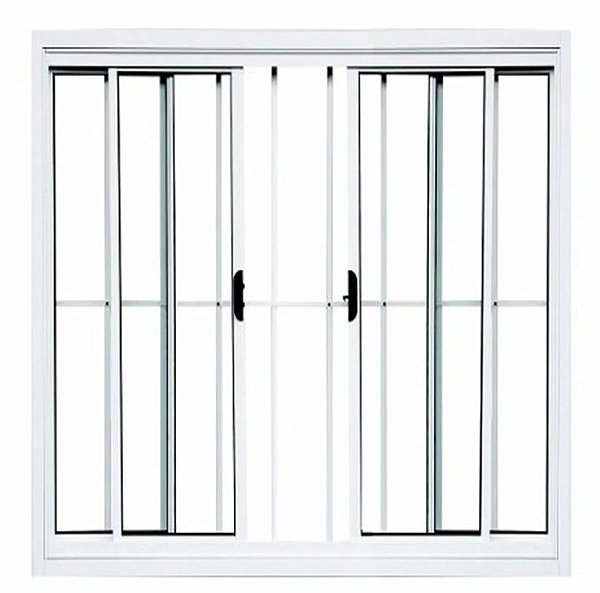 Janela Vitro de Correr 4 Folhas | Vidro Liso, Alumínio Branco com Grade, Linha Economy