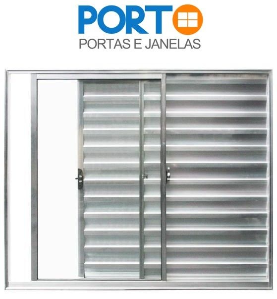 VENEZIANA 3 FOLHAS UMA FIXA ALUMÍNIO BRILHANTE LINHA MODULAR