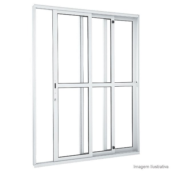 PORTA 3 FOLHAS DE VIDRO SENDO UMA FIXA ALUMÍNIO BRANCO LINHA 25