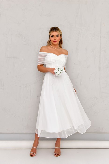 VESTIDO MARA OMBRO A OMBRO TULE - BRANCO