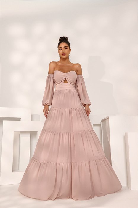 VESTIDO VAN GOGH LONGO CIGANINHA - ROSÉ CLARO