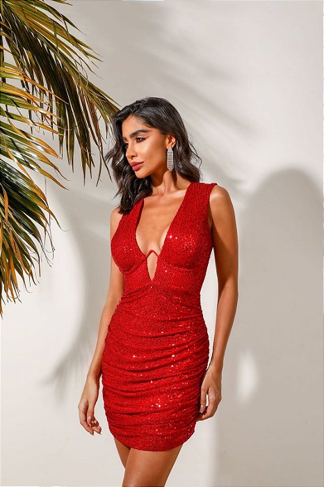 VESTIDO LAVANEA CURTO EM PAETÊ - VERMELHO