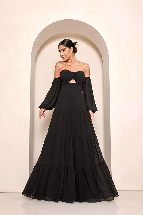 VESTIDO VAN GOGH LONGO CIGANINHA - PRETO