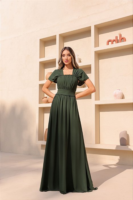 VESTIDO LARA LONGO CIGANINHA - VERDE EUCALIPTO