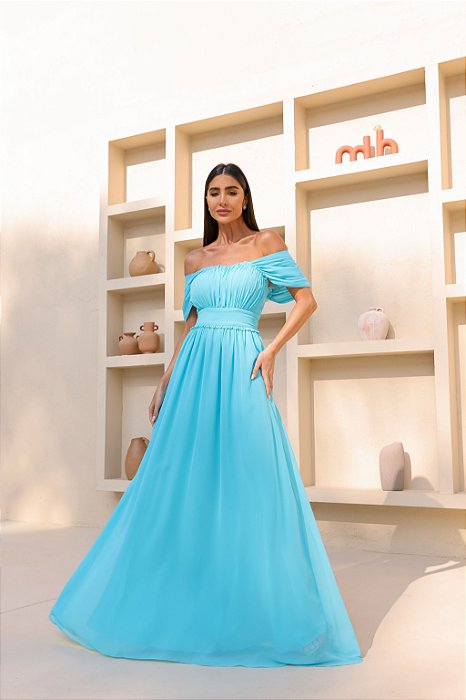 VESTIDO LARA LONGO CIGANINHA - AZUL SERENITY