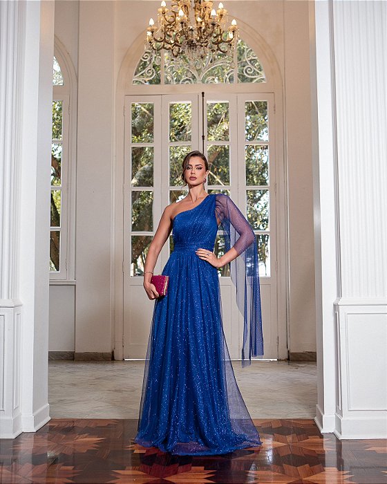 VESTIDO BEAUTIFUL SHINE UM OMBRO - AZUL ROYAL