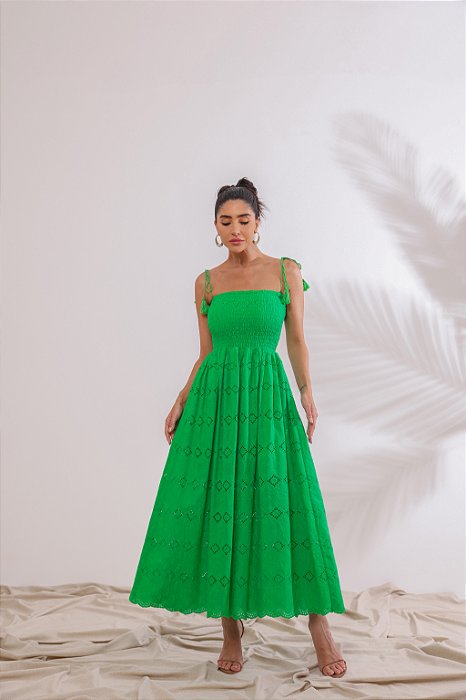 VESTIDO JUJU LONGUETE LASTEX - VERDE BANDEIRA