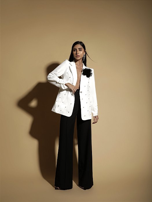 MAX BLAZER ALFAIATARIA PÉROLAS FLOWER - OFF WHITE